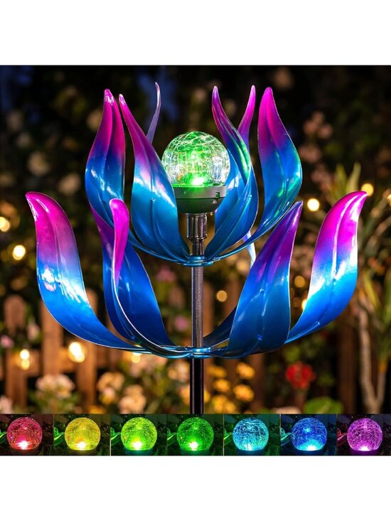 Other - 61'' Solar Wind Spinner - Large Metal Kinetic Garden Art with LED Crackle Globe
